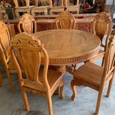 BẦN ĂN GỖ GÕ ĐỎ 6 GHẾ TRÒN