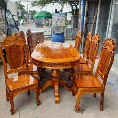 BỘ BÀN ĂN GỖ TRÀM BÔNG VÀNG 8 GHẾ